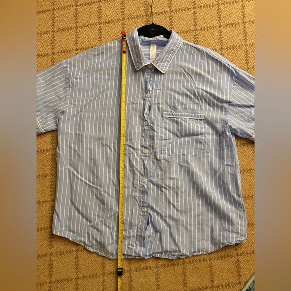 Stars Above Blue and  white striped pajama top shirt button up L - Picture 3 of 9